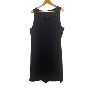 Talbots Black Velvet Cut Out Embroidered Bow Sleeveless Dress Size 16‎ NWT